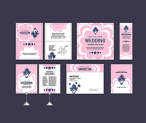 템플릿 배너템플릿 분홍색 부케 결혼 이벤트 사람없음 세트 현수막 전단 청첩장 엽서 초대장 약도 소봉투 행사세트 행사템플릿 AI파일 배너 컬러 꽃다발 지도 편지봉투 카드_감사 편지 홍보물 파일형식 벡터