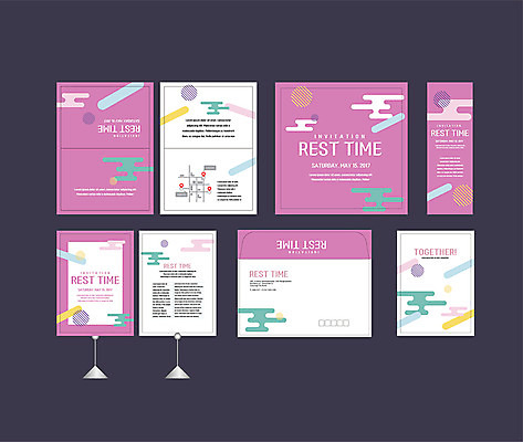 템플릿 배너템플릿 분홍색 무늬 휴식 이벤트 사람없음 세트 현수막 전단 엽서 초대장 약도 소봉투 행사세트 행사템플릿 AI파일 배너 컬러 컨셉 지도 편지봉투 카드_감사 편지 홍보물 파일형식 벡터