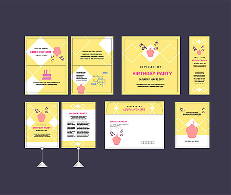 템플릿 배너템플릿 이벤트 사람없음 세트 노란색 현수막 축하 생일파티 생일 컵케이크 전단 엽서 초대장 축하카드 약도 생일카드 소봉투 행사세트 행사템플릿 AI파일 배너 기념일 컬러 컨셉 지도 편지봉투 카드_감사 케이크 편지 홍보물 파일형식 벡터