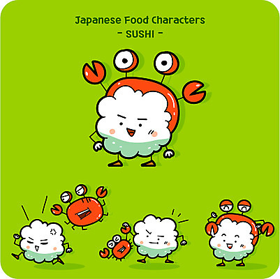 캐릭터 일러스트 사람없음 귀여움 초밥 게 음식캐릭터 일본음식 일러캐릭터 AI파일 음식 컨셉 갑각류 파일형식 벡터
