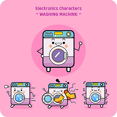 캐릭터 일러스트 양말 사람없음 귀여움 빨래 고장 세탁기 사물캐릭터 일러캐릭터 AI파일 컨셉 가사 가전제품 파일형식 벡터
