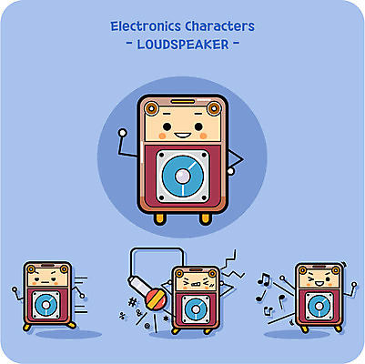 캐릭터 음악 음표 일러스트 사람없음 달리기 귀여움 스피커 마이크 소음 사물캐릭터 일러캐릭터 AI파일 기호 음향기기 컨셉 모션 문화예술 소리 파일형식 벡터