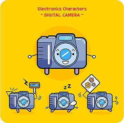 캐릭터 일러스트 사람없음 카메라 귀여움 사진촬영 잠 사물캐릭터 일러캐릭터 AI파일 컨셉 전자제품 촬영 파일형식 벡터