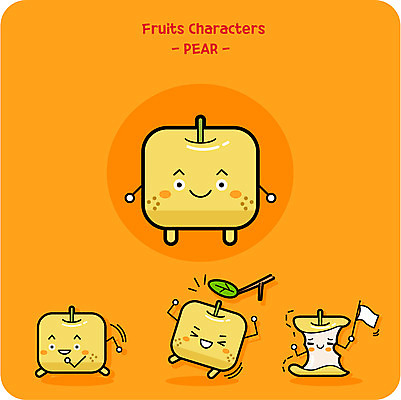 캐릭터 과일 일러스트 사람없음 귀여움 나뭇가지 깃발 배 과일캐릭터 일러캐릭터 AI파일 나무 컨셉 파일형식 벡터