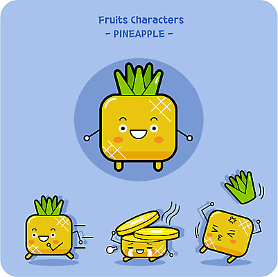캐릭터 과일 일러스트 사람없음 귀여움 눈물 파인애플 과일캐릭터 파인애플캐릭터 일러캐릭터 AI파일 감정 컨셉 열대과일 파일형식 벡터