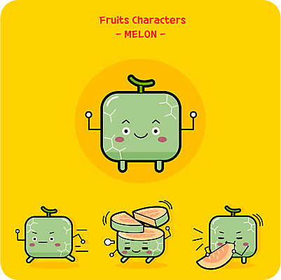 캐릭터 과일 일러스트 사람없음 귀여움 멜론 먹기 과일캐릭터 멜론캐릭터 일러캐릭터 AI파일 컨셉 모션 파일형식 벡터