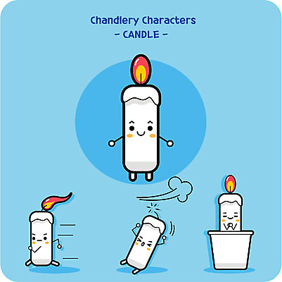 캐릭터 일러스트 초 촛불 바람 사람없음 귀여움 사물캐릭터 꺼짐 일러캐릭터 AI파일 자연요소 컨셉 날씨 파일형식 벡터