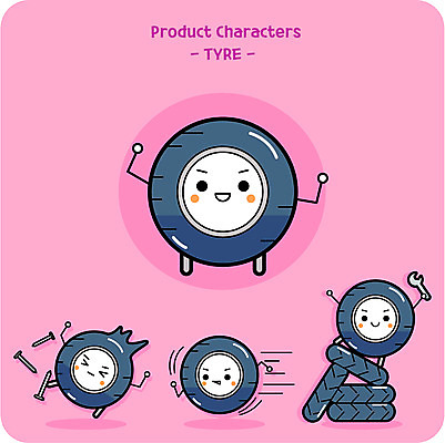 캐릭터 일러스트 사람없음 귀여움 못 타이어 구르기 사물캐릭터 펑크 일러캐릭터 AI파일 컨셉 모션 공구 파일형식 벡터