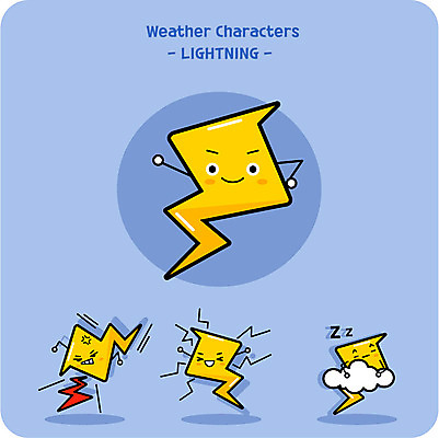구름 캐릭터 일러스트 사람없음 귀여움 분노 잠 번개 날씨캐릭터 일러캐릭터 AI파일 자연요소 감정 컨셉 날씨 파일형식 벡터
