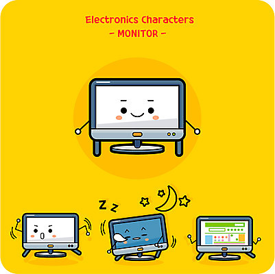 캐릭터 별 인터넷 일러스트 사람없음 귀여움 모니터 달 잠 인터넷창 사물캐릭터 일러캐릭터 AI파일 자연요소 컨셉 컴퓨터 파일형식 벡터