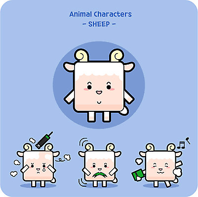 동물 캐릭터 동물캐릭터 일러스트 사람없음 귀여움 양 풀잎 먹기 양털 일러캐릭터 AI파일 컨셉 잎 포유류 모션 풀_식물 파일형식 벡터