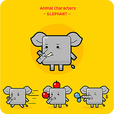 동물 캐릭터 동물캐릭터 일러스트 코끼리 사람없음 달리기 귀여움 사과 먹기 물뿜기 일러캐릭터 AI파일 컨셉 과일 포유류 모션 파일형식 벡터