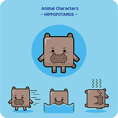 동물 캐릭터 동물캐릭터 일러스트 사람없음 물 달리기 귀여움 하마 일러캐릭터 AI파일 자연요소 컨셉 포유류 모션 파일형식 벡터