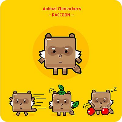 동물 캐릭터 동물캐릭터 일러스트 나뭇잎 사람없음 달리기 귀여움 잠 사과 라쿤 일러캐릭터 AI파일 컨셉 잎 과일 모션 너구리 파일형식 벡터