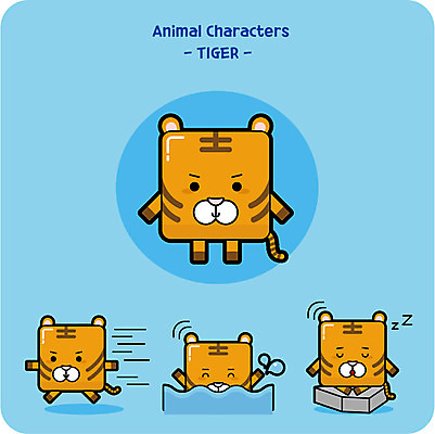 동물 캐릭터 동물캐릭터 일러스트 사람없음 달리기 귀여움 수영 잠 호랑이 일러캐릭터 AI파일 컨셉 포유류 모션 수상스포츠 파일형식 벡터