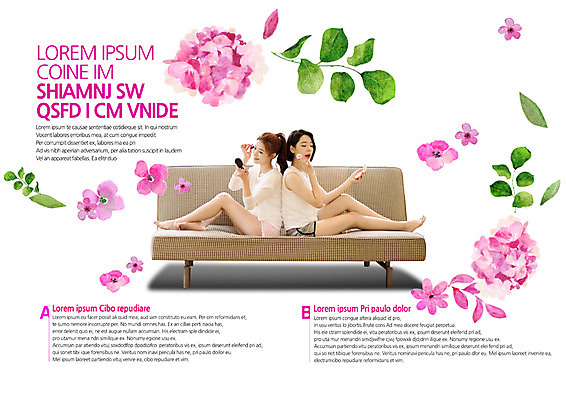 PSD 템플릿 편집 표지디자인 북디자인 출판디자인 여자 꽃 내지 리플렛 북커버 나뭇잎 팜플렛 20대 성인 두명 옆모습 친구 소파 화장 뷰티 화장품 한국인 등맞대기 성인여자만 이미지템플릿 식물 뷰포인트 잎 의자 관계 모션 사람 동양인 청년 여자만 성인만 파일형식