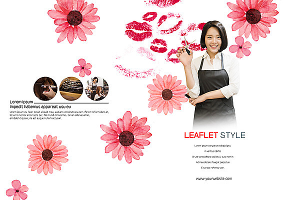 PSD 템플릿 편집 표지디자인 북디자인 출판디자인 여자 표지 꽃 리플렛 북커버 웃음 팜플렛 여러명 상반신 20대 성인 뷰티 앞치마 한국인 미용사 입술모양 고데기 미용가위 이미지템플릿 모양 식물 직업 다수 가위_도구 표정 사람 동양인 청년 미용용품 헤어용품 파일형식