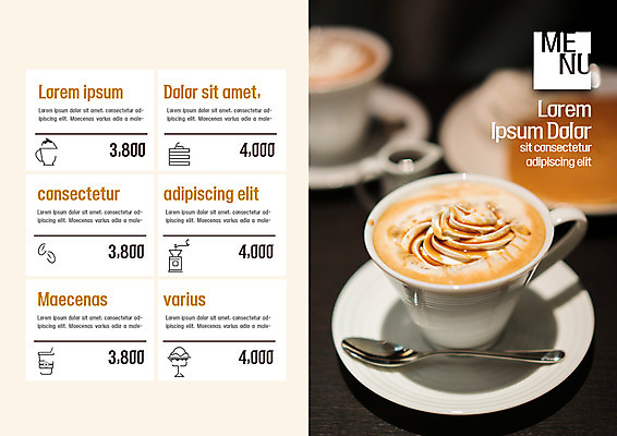PSD 템플릿 편집 표지디자인 북디자인 출판디자인 내지 커피 음료 리플렛 북커버 팜플렛 사람없음 커피잔 가격 티스푼 메뉴 메뉴판 이미지템플릿 잔 숟가락 파일형식