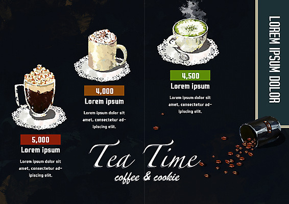 PSD 템플릿 편집 표지디자인 북디자인 출판디자인 내지 음료 리플렛 북커버 티타임 팜플렛 사람없음 원두 찻잔 가격 메뉴 메뉴판 이미지템플릿 커피 휴식 잔 파일형식