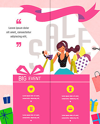 PSD 템플릿 편집 표지디자인 북디자인 출판디자인 여자 내지 리플렛 2단접지 북커버 한명 이벤트 팜플렛 상반신 성인 선물상자 쇼핑 뷰티 쇼핑백 세일 이미지템플릿 1 가방 선물 사람 상자 파일형식