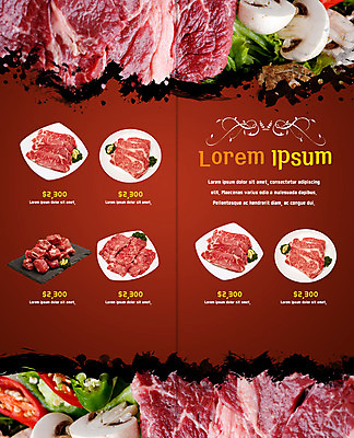 PSD 템플릿 편집 접시 표지디자인 북디자인 출판디자인 내지 리플렛 2단접지 북커버 고추 육류 팜플렛 사람없음 버섯 가격 메뉴 메뉴판 갈비 이미지템플릿 식기 채소 식재료 파일형식