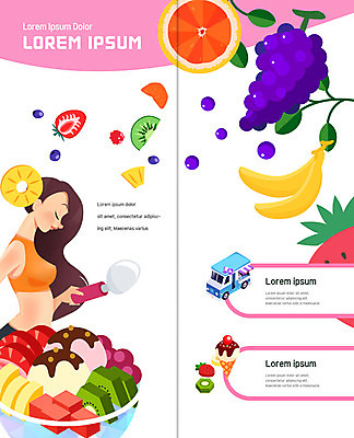 PSD 템플릿 편집 표지디자인 북디자인 출판디자인 여자 내지 리플렛 2단접지 북커버 오렌지 딸기 포도 아이스크림 여름음식 수박 바나나 키위 한명 팜플렛 성인 여름 숟가락 과일빙수 제철음식 제철과일 이미지템플릿 1 계절 음식 과일 디저트 수저 사람 빙수 제철 파일형식 여름_계절