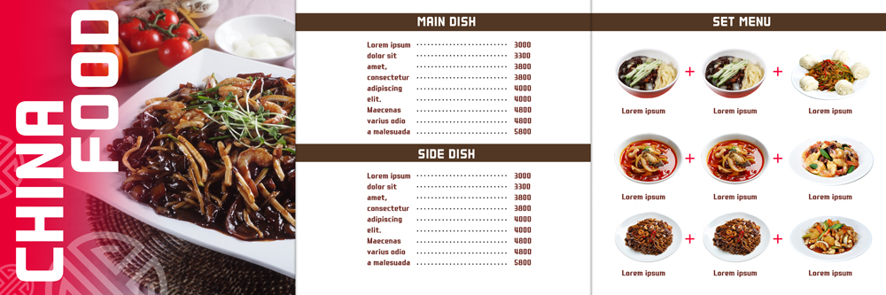 PSD 템플릿 편집 접시 표지디자인 북디자인 출판디자인 내지 음식 리플렛 북커버 3단접지 팜플렛 사람없음 중식 짜장면 가격 메뉴 메뉴판 탕수육 짬뽕 고추잡채 꽃빵 쟁반짜장 이미지템플릿 식기 빵 잡채 파일형식