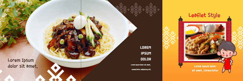 PSD 템플릿 편집 표지디자인 북디자인 출판디자인 여자 표지 음식 리플렛 북커버 3단접지 한명 팜플렛 중식 짜장면 치파오 메뉴판 족자 탕수육 이미지템플릿 1 사람 전통의상 파일형식