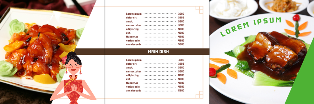 PSD 템플릿 편집 접시 표지디자인 북디자인 출판디자인 여자 내지 음식 리플렛 북커버 3단접지 한명 팜플렛 성인 중식 치파오 삼겹살 메뉴판 삼겹찜 이미지템플릿 1 식기 돼지고기 사람 전통의상 파일형식