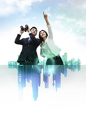 PSD 구름 편집 편집이미지 응시 여자 남자 하늘 그림자 빌딩 상반신 성인 두명 30대 망원경 한국인 가리킴 비즈니스맨 비즈니스우먼 성인만 이미지편집 자연요소 시선 비즈니스 사람 동양인 손짓 건물 장년 직장인 파일형식