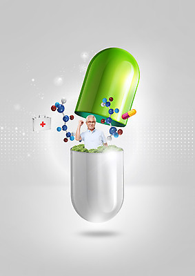 PSD 편집 편집이미지 노년 남자 의학 건강 한명 상반신 성인 알약 파이팅 한국인 구급상자 60대 분자구조모형 노인만 이미지편집 1 모션 사람 동양인 약 모형 의료용품 분자구조 성인만 파일형식