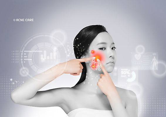 PSD 편집 편집이미지 여자 의학 건강 한명 상반신 20대 성인 한국인 피부관리 여드름 짜기 홀로그램 의료성형뷰티 성인여자한명만 이미지편집 1 모션 사람 동양인 청년 뷰티 여자한명만 성인여자만 파일형식