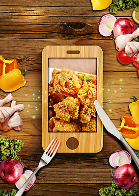 PSD 편집 편집이미지 포크 식재료 양파 모바일 피망 파슬리 스마트라이프 사람없음 스마트폰 치킨 프라이드치킨 닭고기 나이프 스마트 닭다리 모바일쇼핑 배달음식 이미지편집 라이프스타일 식기 음식 컨셉 채소 육류 핸드폰 스마트기기 칼 배달 온라인쇼핑 닭고기요리 파일형식