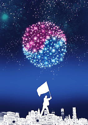 PSD 편집 편집이미지 남자 실루엣 별 하늘 사람모양 한국 빌딩 성인 깃발 흔들림 태극 애국심 이미지편집 자연요소 모양 문양 아시아 모션 촬영기법 사람 건물 파일형식