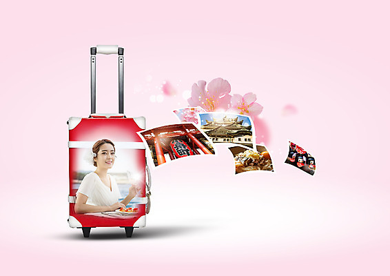 PSD 편집 편집이미지 여자 꽃 여행 한명 상반신 20대 성인 캐리어 여행가방 일본 한국인 일본건축 성인여자한명만 이미지편집 식물 1 아시아 가방 사람 동양인 청년 동양건축 여자한명만 성인여자만 파일형식