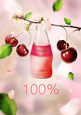 PSD 편집 편집이미지 꽃 음료 과일 유리병 나뭇잎 사람없음 주스 나뭇가지 체리 과일주스 체리주스 이미지편집 나무 식물 잎 병_용기 파일형식