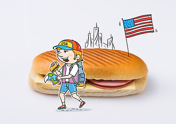 편집이미지 남자 빵 해외여행 여행 지도 포토일러 샌드위치 한명 여행객 걷기 성조기 먹기 이미지편집 AI파일 1 해외 음식 모션 사람 국기 파일형식 벡터