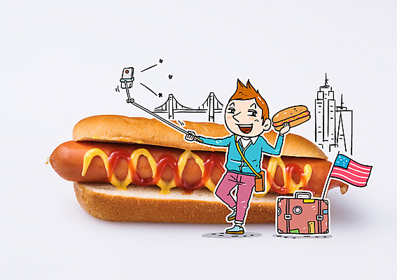 편집이미지 남자 해외여행 여행 포토일러 한명 성인 여행객 여행가방 미국 성조기 셀프카메라 핫도그 셀카봉 안식처 이미지편집 AI파일 1 해외 음식 북아메리카 가방 휴식 패스트푸드 사람 사진촬영 국기 파일형식 벡터