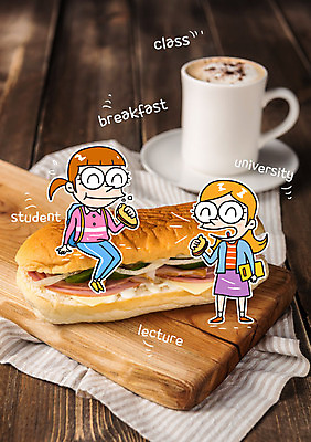 편집이미지 학생 여학생 여자 커피 포토일러 아침 샌드위치 두명 머그컵 아침식사 먹기 등교 이미지편집 AI파일 주간 음료 음식 모션 사람 컵 식사 등하교 파일형식 벡터