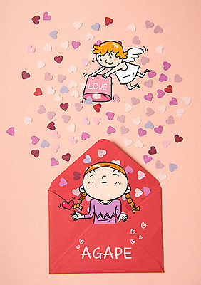 편집이미지 여자 행복 포토일러 편지봉투 천사 사랑 두명 하트 뿌리기 아가페 이미지편집 AI파일 모양 감정 모션 봉투 사람 편지 파일형식 벡터