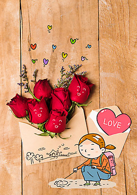 편집이미지 여자 어린이 포토일러 봉투 편지봉투 사랑 한명 소녀 장미 하트 그리기 러브레터 관심 이미지편집 AI파일 모양 1 꽃 감정 모션 사람 편지 파일형식 벡터