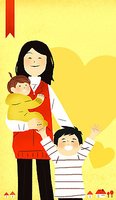 PSD 여자 남자 어린이 일러스트 안기 사랑 서기 웃음 성인 세명 하트 봉사 자원봉사자 국내일러스트 모양 감정 모션 표정 사람 도움 파일형식