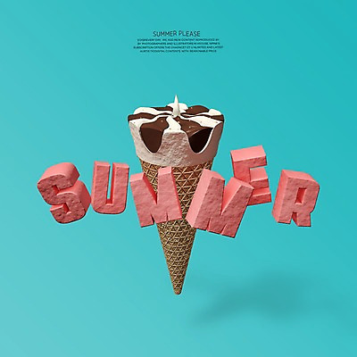 PSD 편집이미지 대문자 타이포그라피 사람없음 그래픽 여름 3D 디지털합성 콘아이스크림 디지털아트 편집3D 문자 영어 계절 아이스크림 파일형식