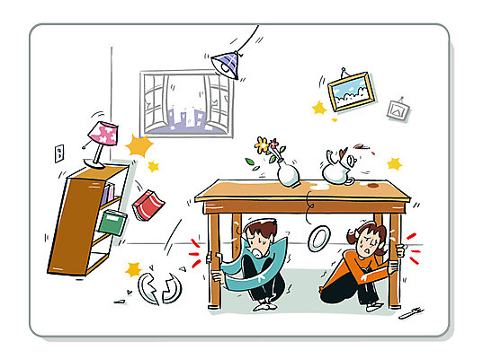 전신 접시 여자 남자 일러스트 탁자 전등 책장 성인 두명 꽃병 보호 자연재해 흔들림 지진 국내일러스트 AI파일 식기 꽃 가구 컨셉 모션 조명 사람 재해 파일형식 벡터