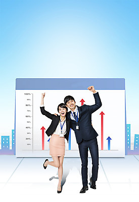 전신 PSD 편집이미지 여자 남자 화살표 어깨동무 그래프 서기 20대 성인 두명 앞모습 파이팅 한국인 비즈니스맨 비즈니스우먼 동료 이미지편집 뷰포인트 포즈 비즈니스 관계 모션 사람 동양인 청년 직장인 파일형식