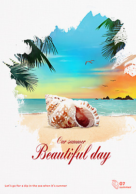 PSD 나무 영어 바다 일러스트 캘리그라피 갈매기 수채화 사람없음 여름 야자수 소라 감성 필기체 레터링 국내일러스트 식물 문자 계절 컨셉 조류 어패류 파일형식