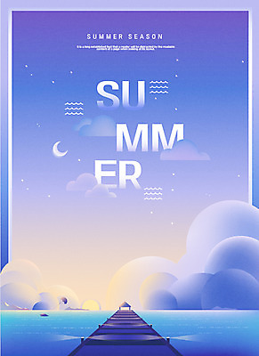 구름 물결 바다 일러스트 날씨 산 해변 사람없음 여름 태양 노을 달 오후 가교 선박 국내일러스트 AI파일 자연요소 건축물 계절 수상교통 파일형식 벡터