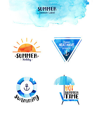 벤치 일러스트 사람없음 여름 파란색 세트 태양 라벨 파라솔 선탠 튜브 닻 국내일러스트 AI파일 자연요소 계절 컬러 의자 프레임 파일형식 벡터