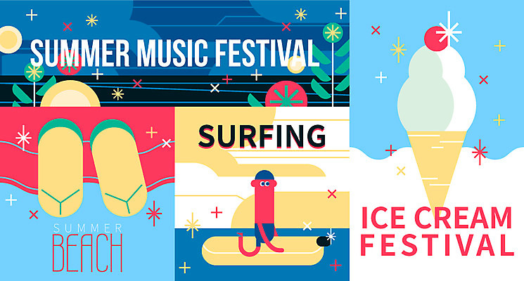 남자 바다 일러스트 아이스크림 한명 여름 세트 라벨 축제 서핑 샌들 국내일러스트 AI파일 1 계절 신발 디저트 프레임 사람 수상스포츠 파일형식 벡터