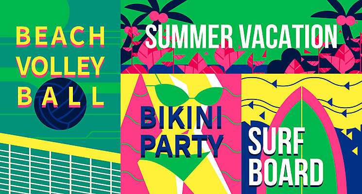 여자 바다 일러스트 여름방학 한명 신체부위 여름 세트 비키니 야자수 라벨 축제 서핑보드 비치발리볼 국내일러스트 AI파일 나무 1 계절 수영복 방학 프레임 사람 보드_스포츠 비치볼 배구 파일형식 벡터 여름_계절